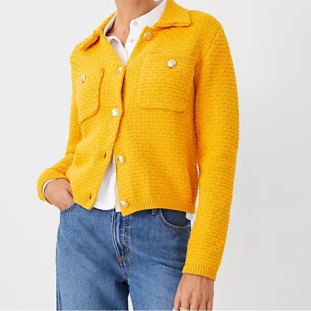 Utility Sweater Jacket- Ann Taylor-color spring marigold
